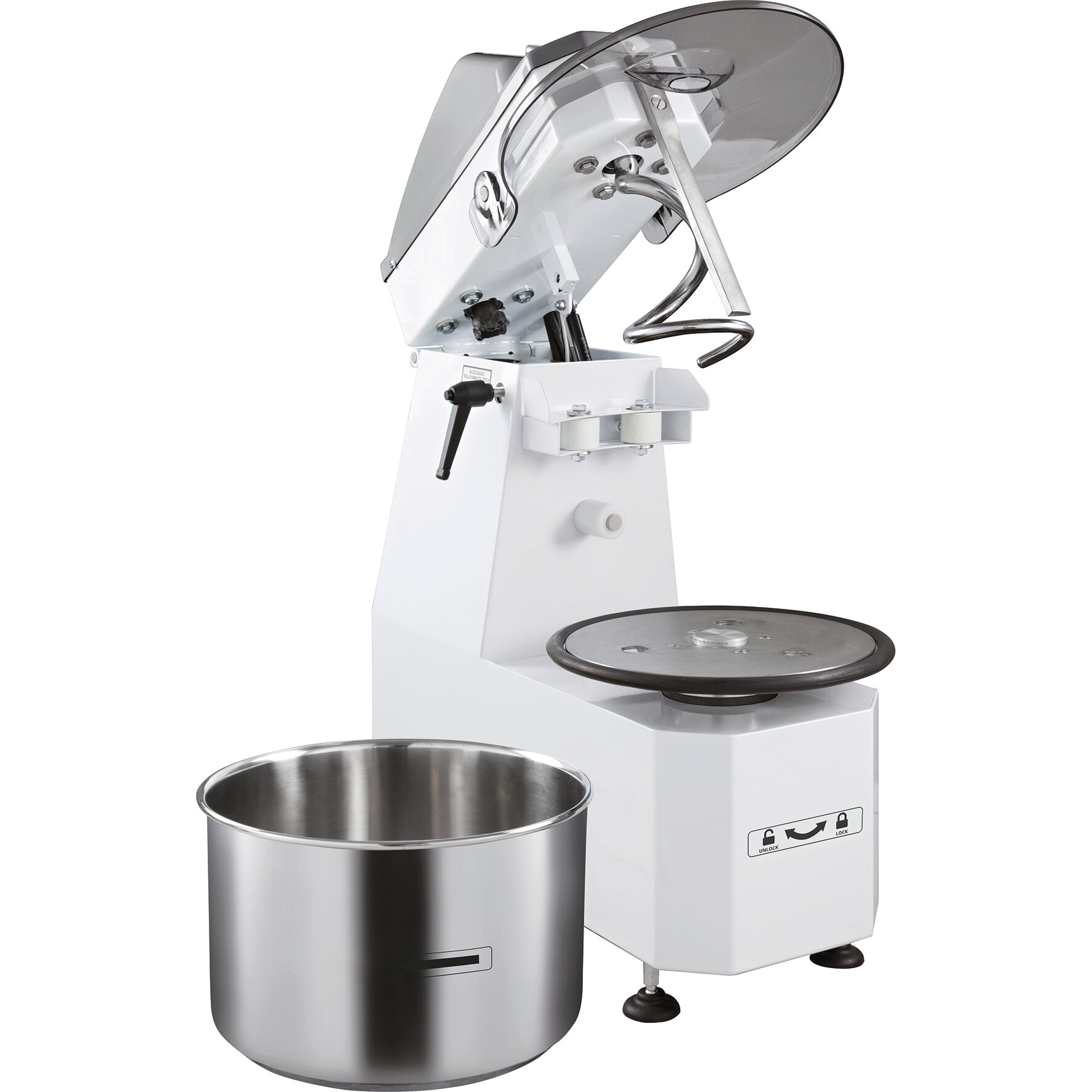 Teigknetmaschine für 18 kg / 22 l, mit anhebbarem Kopf + herausnehmbarer Wanne