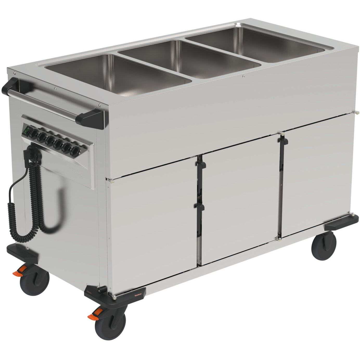 Speisenausgabewagen 3 Fächer je 8 Einschübe / beheizt / mit Warmhaltebecken