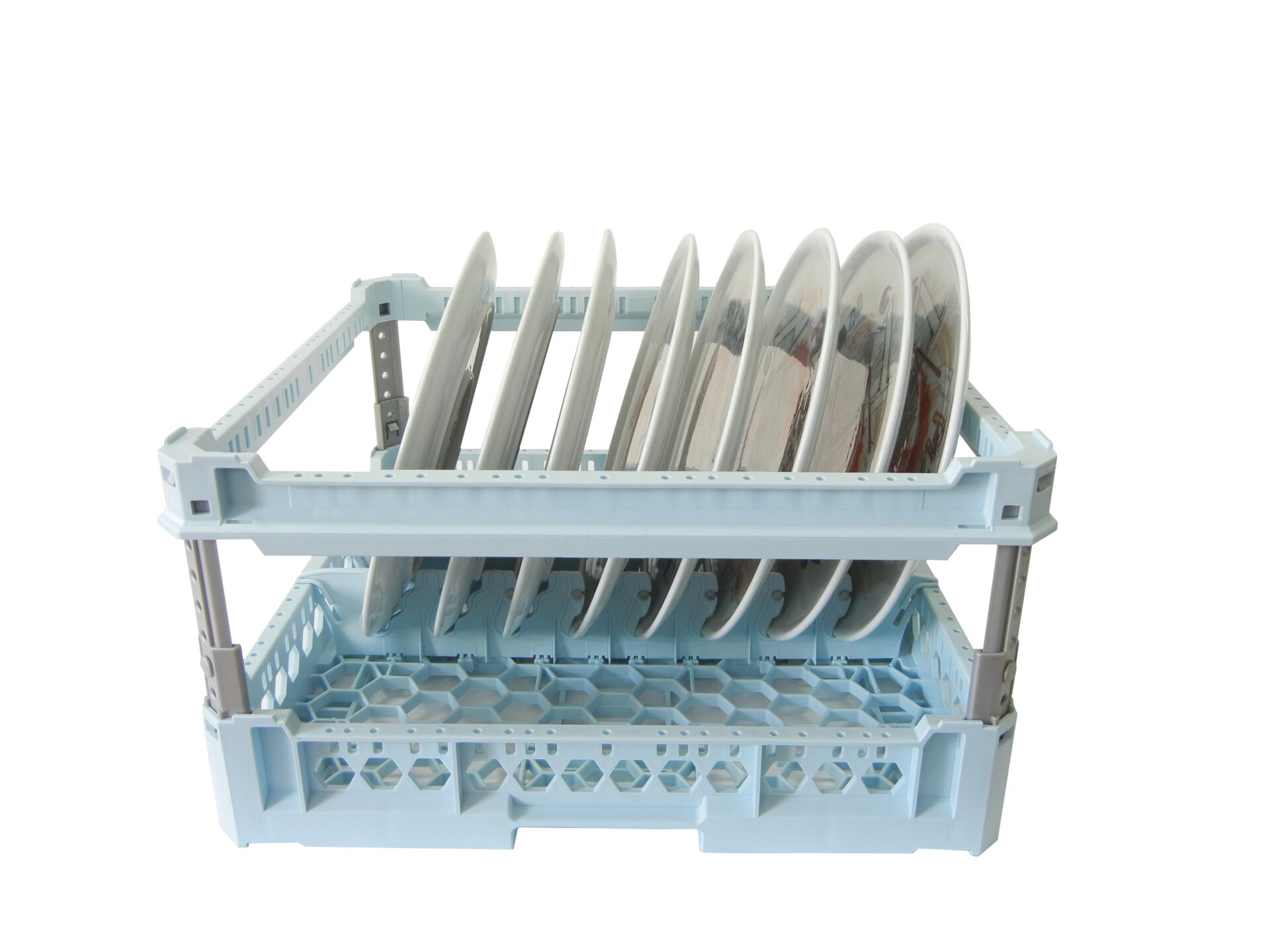 Tellerkorb für 8 Teller max. ø 465 mm mit Stoßschutz / 500 x 500 x 240 mm