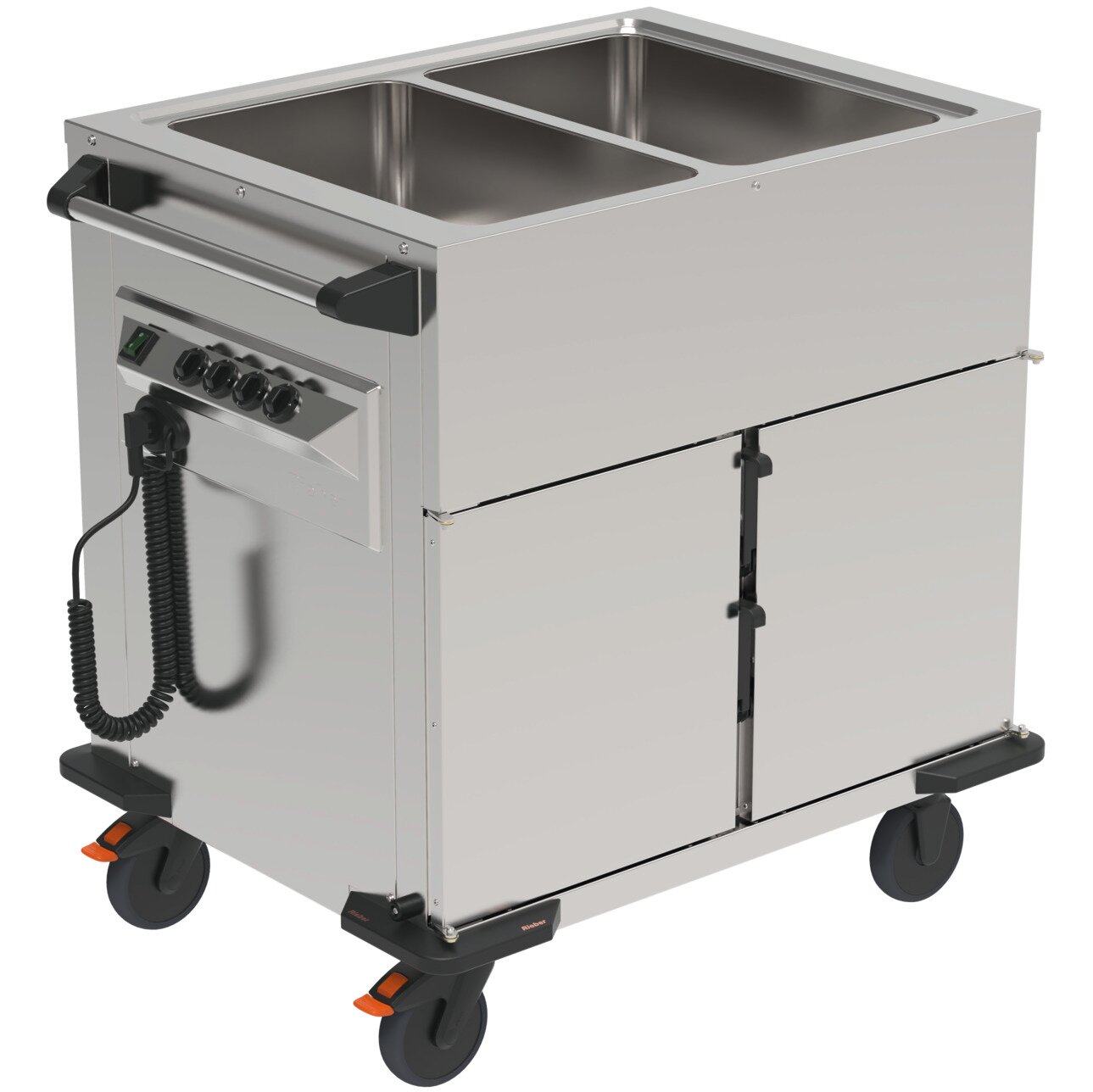 Speisenausgabewagen 2 Fächer je 8 Einschübe / beheizt / mit Warmhaltebecken