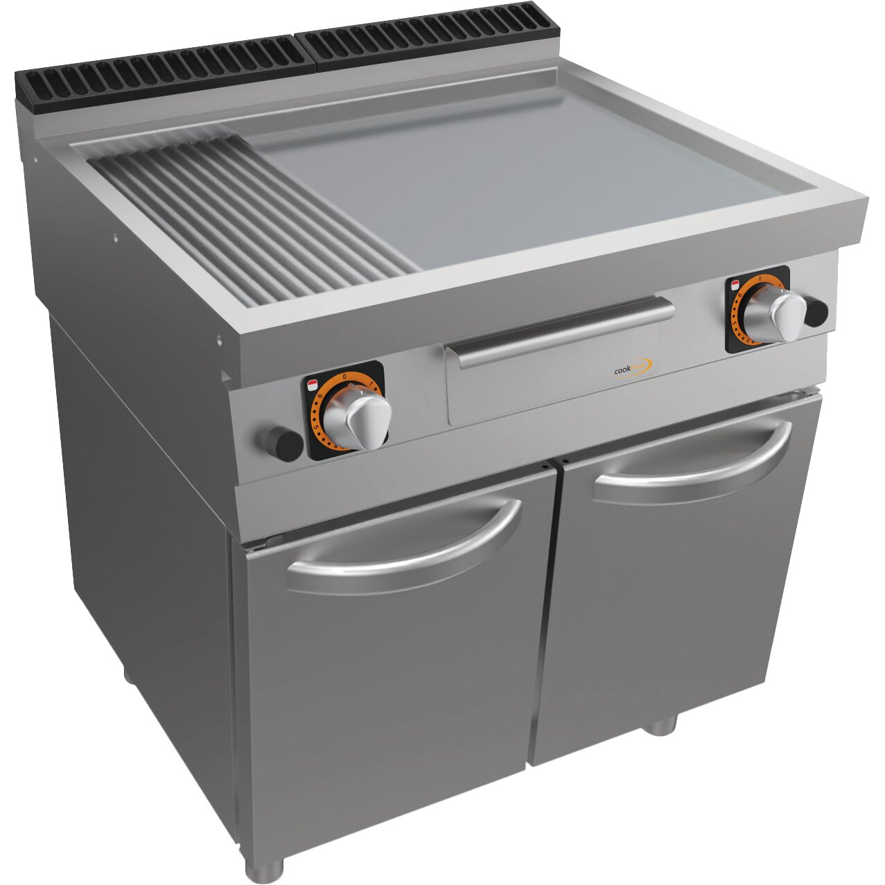 Gas-Grillplatte, glatt + gerillt, mit Unterbau mit Türen