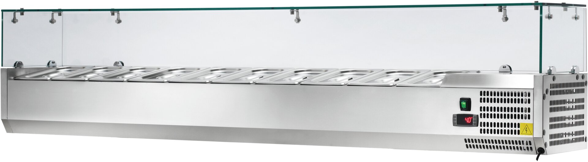 Kühlaufsatzvitrine 10 x GN 1/4 H=150 mm, 2000 x 335 x 435 mm