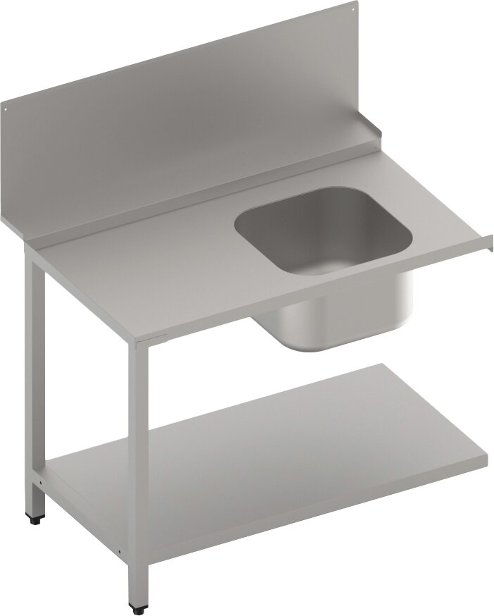 Zulauftisch mit Becken und Ablagebord, 1100 mm breit